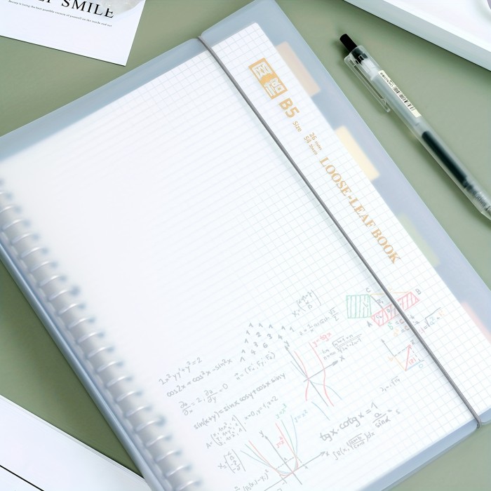 1pc, A5\u002FB5, 54 Sheets, 108 Pages, PP Cover, Removable Clear Coil Loose-leaf Notebook, Horizontal Line, Grid, English, Notepad For Students Or Business, Journal
