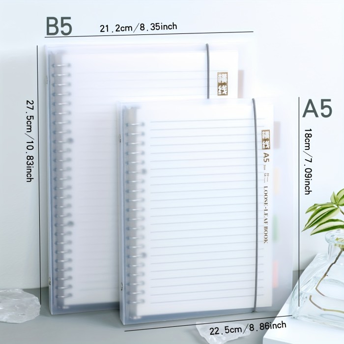 1pc, A5\u002FB5, 54 Sheets, 108 Pages, PP Cover, Removable Clear Coil Loose-leaf Notebook, Horizontal Line, Grid, English, Notepad For Students Or Business, Journal