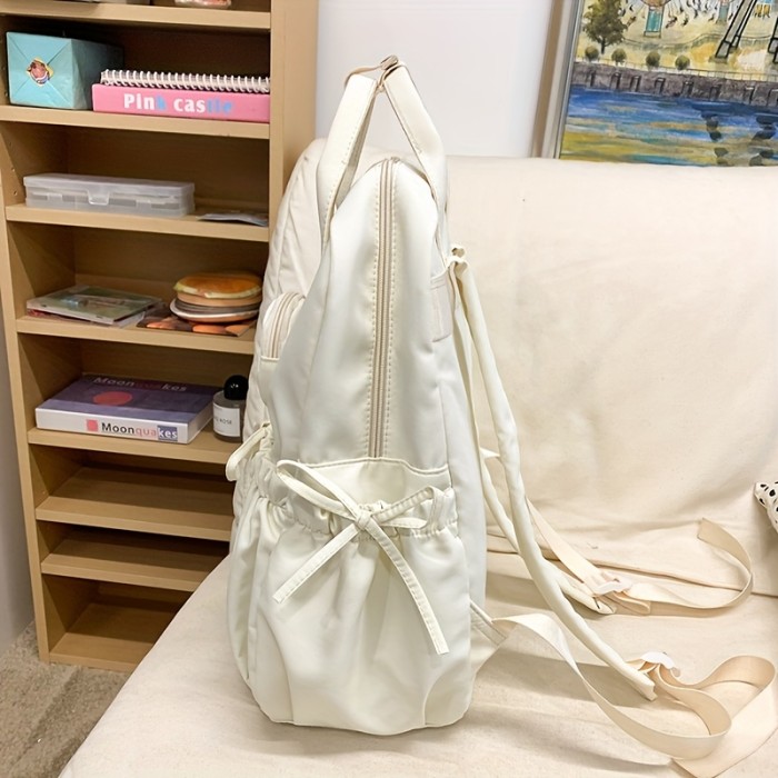 Girl's School Backpack Japanese-Style Korean Version Girl's School Backpack for Middle School, College, and High School Students - Large Capacity, Instagram-Inspired, Double-Shoulder Bag with Bow, Girly Backpack for Teenager