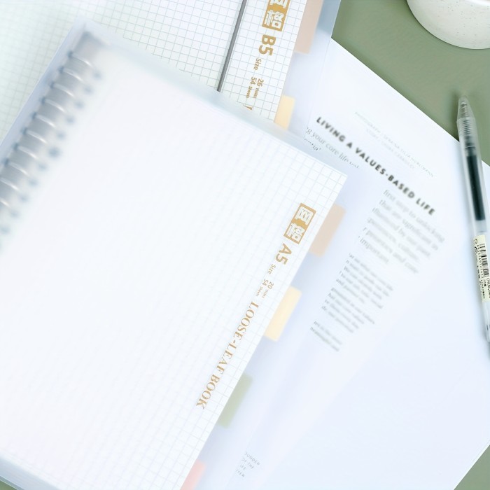1pc, A5\u002FB5, 54 Sheets, 108 Pages, PP Cover, Removable Clear Coil Loose-leaf Notebook, Horizontal Line, Grid, English, Notepad For Students Or Business, Journal