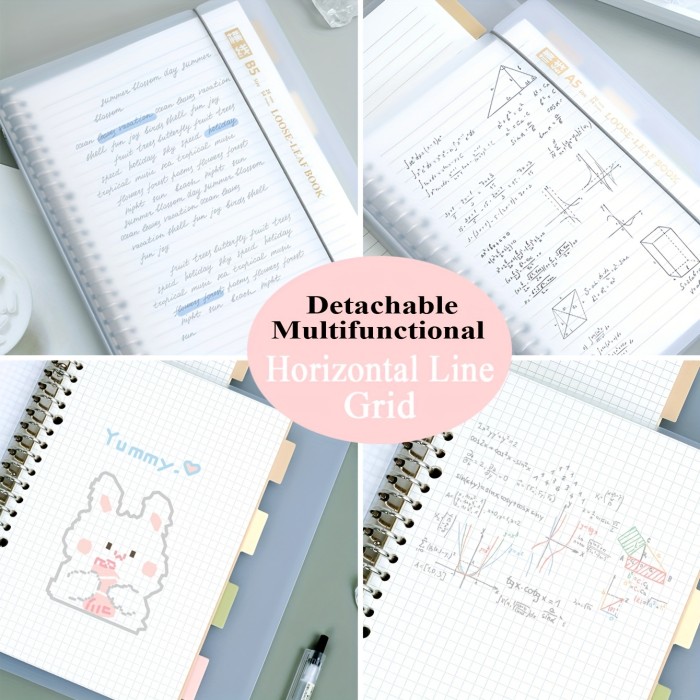 1pc, A5\u002FB5, 54 Sheets, 108 Pages, PP Cover, Removable Clear Coil Loose-leaf Notebook, Horizontal Line, Grid, English, Notepad For Students Or Business, Journal