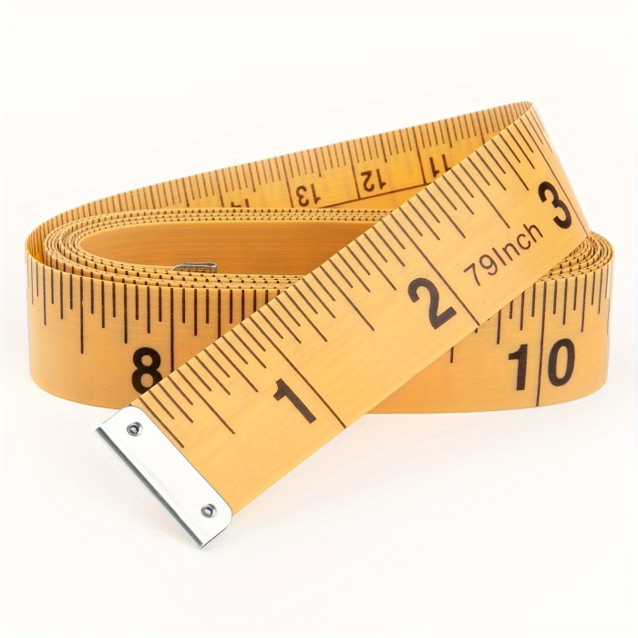 A Black\u002FYellow Measuring Tape Made of PVC Material, Waterproof And Dirt-Resistant, Measuring 200Cm\u002F79 Inches in Length And 2Cm in Width. It Features Exquisite Craftsmanship with Numbers And Is a Double-Sided Tape with Centimeters And Inches. Suitabl