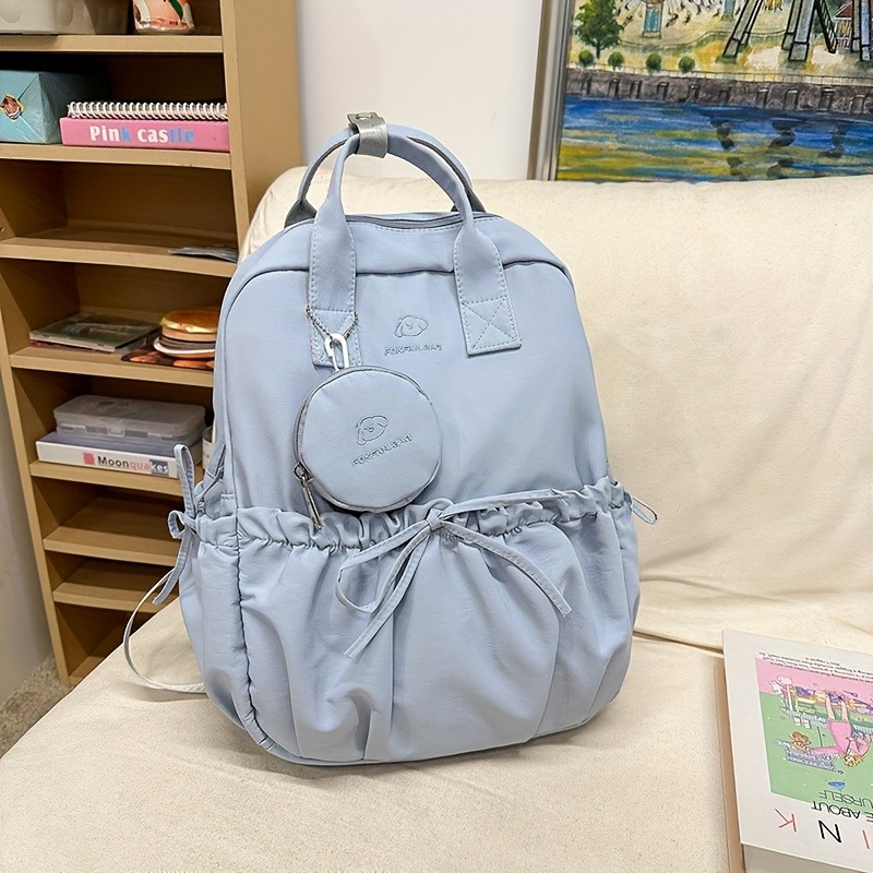 Girl's School Backpack Japanese-Style Korean Version Girl's School Backpack for Middle School, College, and High School Students - Large Capacity, Instagram-Inspired, Double-Shoulder Bag with Bow, Girly Backpack for Teenager