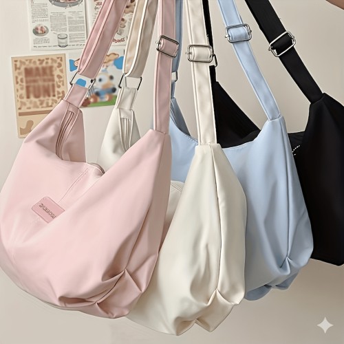 Stylish Autumn\u002FWinter Large-Capacity Dumpling-Style Japanese-Inspired Solid Color Bag for Women, Versatile Nylon Multi-Pocket Shoulder Bag, Crossbody Bag for Students, Commuting, and School