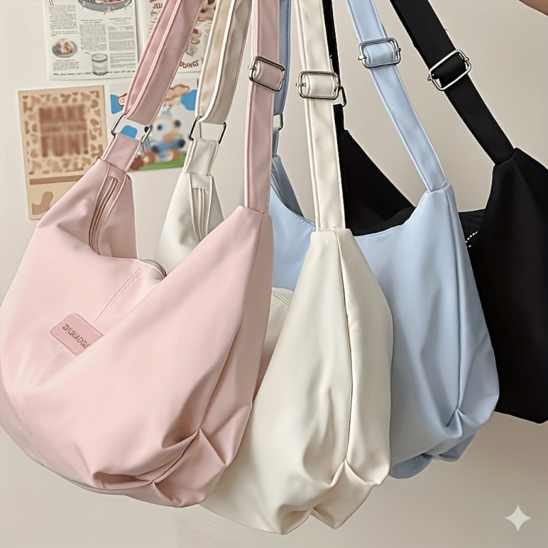 Stylish Autumn\u002FWinter Large-Capacity Dumpling-Style Japanese-Inspired Solid Color Bag for Women, Versatile Nylon Multi-Pocket Shoulder Bag, Crossbody Bag for Students, Commuting, and School