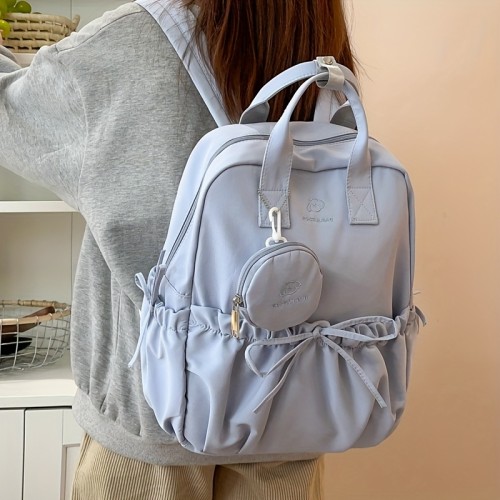 Girl's School Backpack Japanese-Style Korean Version Girl's School Backpack for Middle School, College, and High School Students - Large Capacity, Instagram-Inspired, Double-Shoulder Bag with Bow, Girly Backpack for Teenager