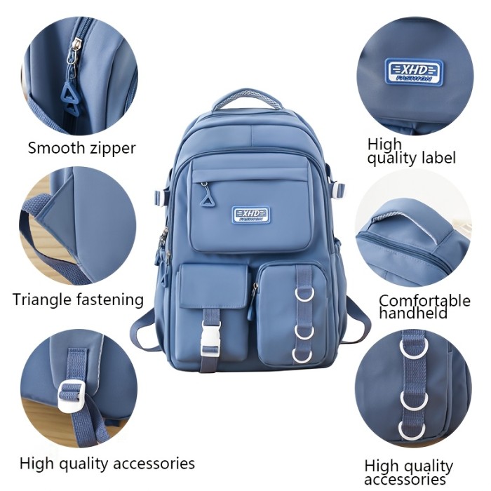 Solid Color Fashion Easy Multifunctional Large Capacity Women'S Backpack High Aesthetic Junior And High School Students' School Commuter Bag