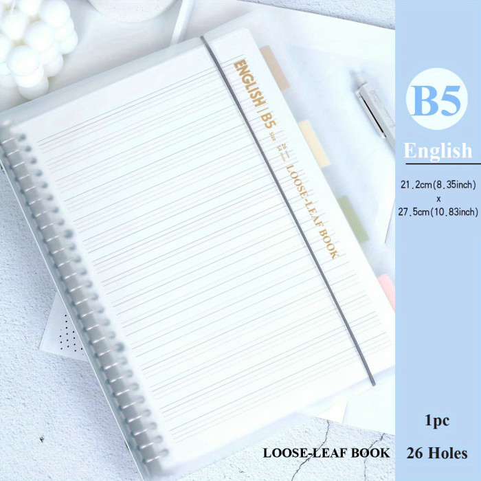 1pc, A5\u002FB5, 54 Sheets, 108 Pages, PP Cover, Removable Clear Coil Loose-leaf Notebook, Horizontal Line, Grid, English, Notepad For Students Or Business, Journal