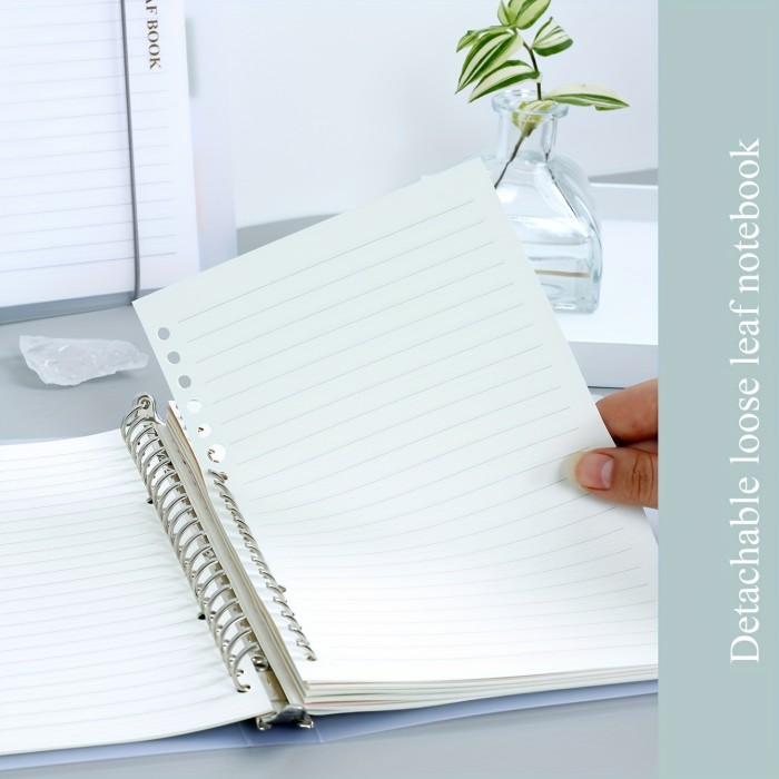 1pc, A5\u002FB5, 54 Sheets, 108 Pages, PP Cover, Removable Clear Coil Loose-leaf Notebook, Horizontal Line, Grid, English, Notepad For Students Or Business, Journal
