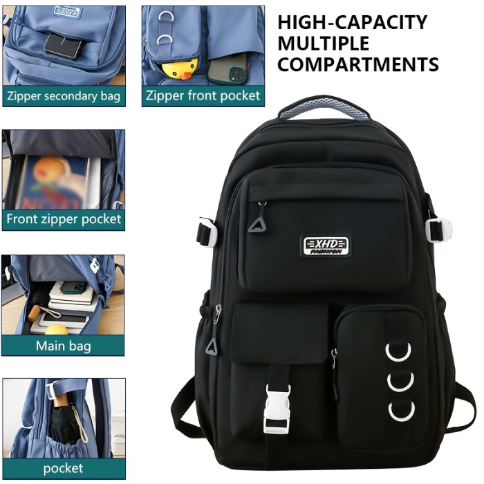 Solid Color Fashion Easy Multifunctional Large Capacity Women'S Backpack High Aesthetic Junior And High School Students' School Commuter Bag