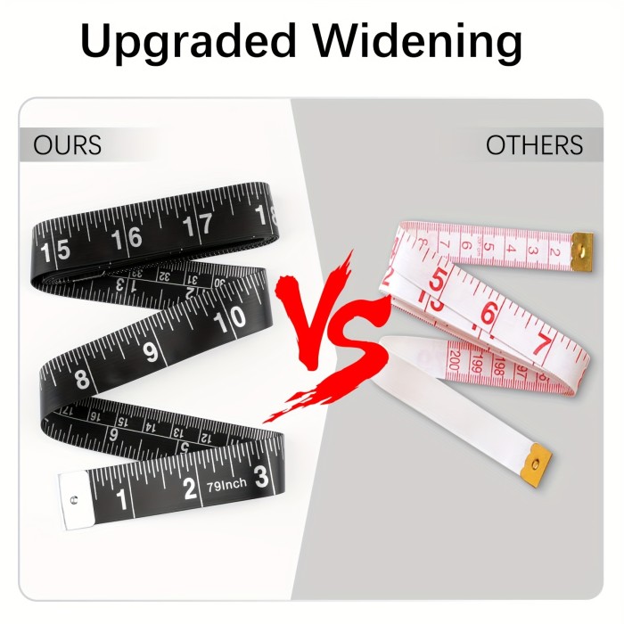 A Black\u002FYellow Measuring Tape Made of PVC Material, Waterproof And Dirt-Resistant, Measuring 200Cm\u002F79 Inches in Length And 2Cm in Width. It Features Exquisite Craftsmanship with Numbers And Is a Double-Sided Tape with Centimeters And Inches. Suitabl