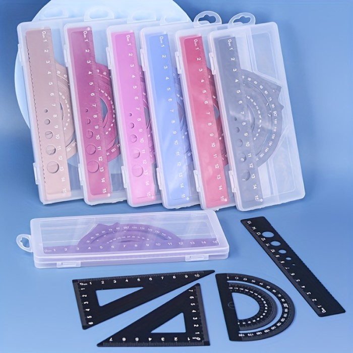 4pcs Metal Drafting Set with Storage Box Students Measure Ruler Set Multi-Function Set