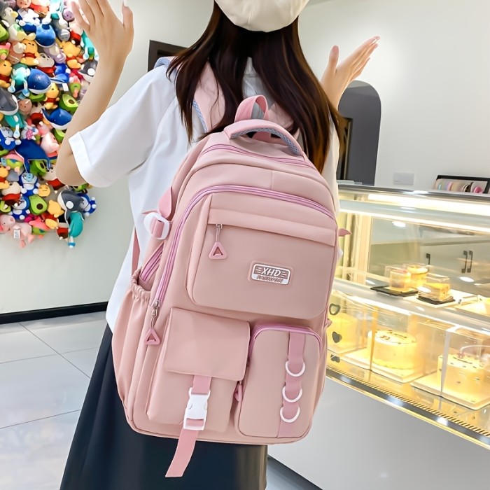 Solid Color Fashion Easy Multifunctional Large Capacity Women'S Backpack High Aesthetic Junior And High School Students' School Commuter Bag