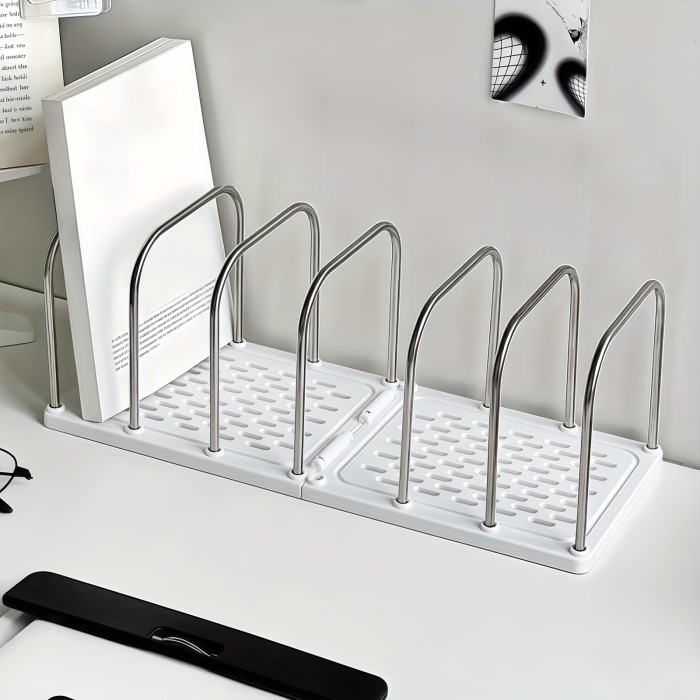1pc Stainless Steel + PP Material Desktop Bookshelf | Non-Slip Base with Adjustable Divided Vertical Small Book Stand Rack | Modern Minimalist Office Desk Organizer Shelf for Mail and Documents Storage | Student Dorm Room Study Table Storage Rack