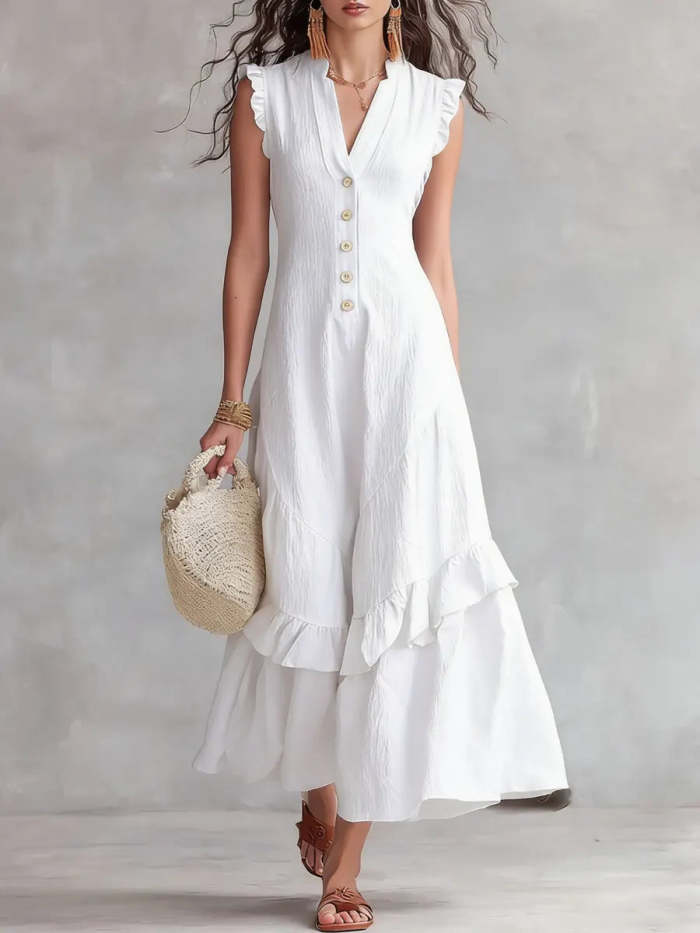 Women's Minimalist Lace Cotton And Linen Dress
