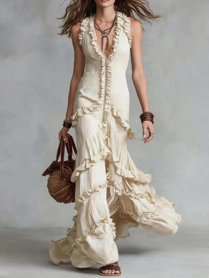 Women's Sleeveless Dress With Decorative Lace