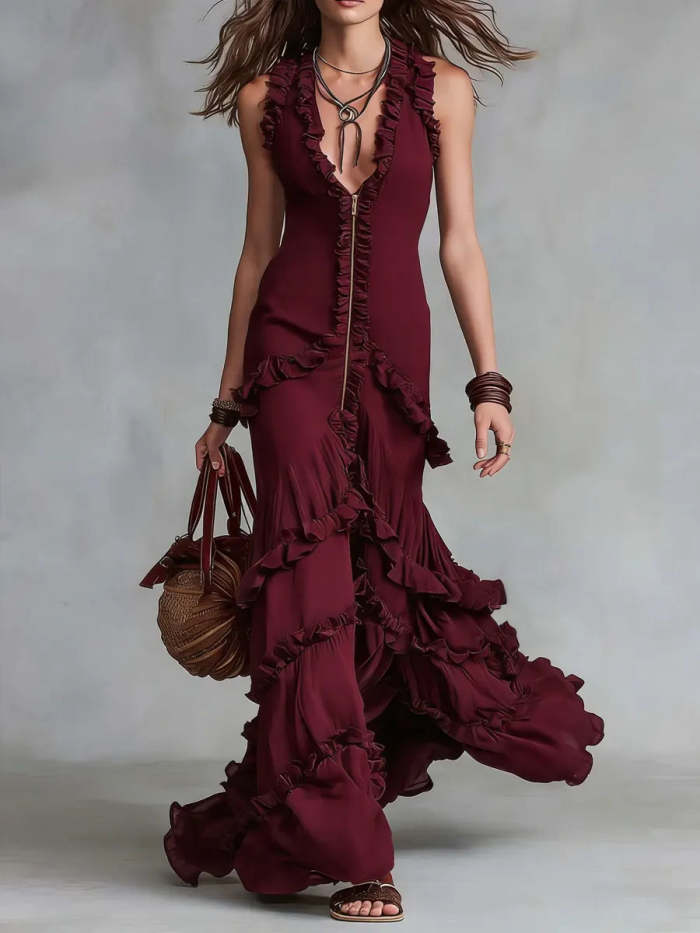 Women's Sleeveless Dress With Decorative Lace
