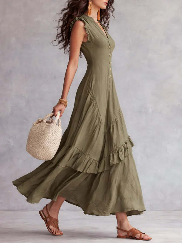 Women's Minimalist Lace Cotton And Linen Dress