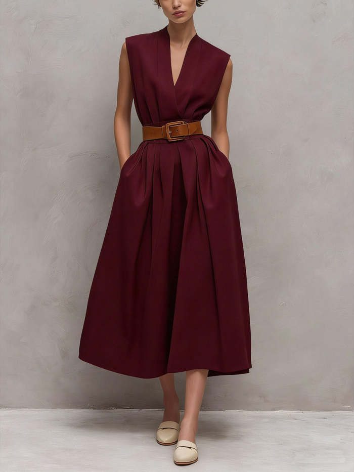 Women's V-neck Sleeveless Casual Loose Cotton Dress