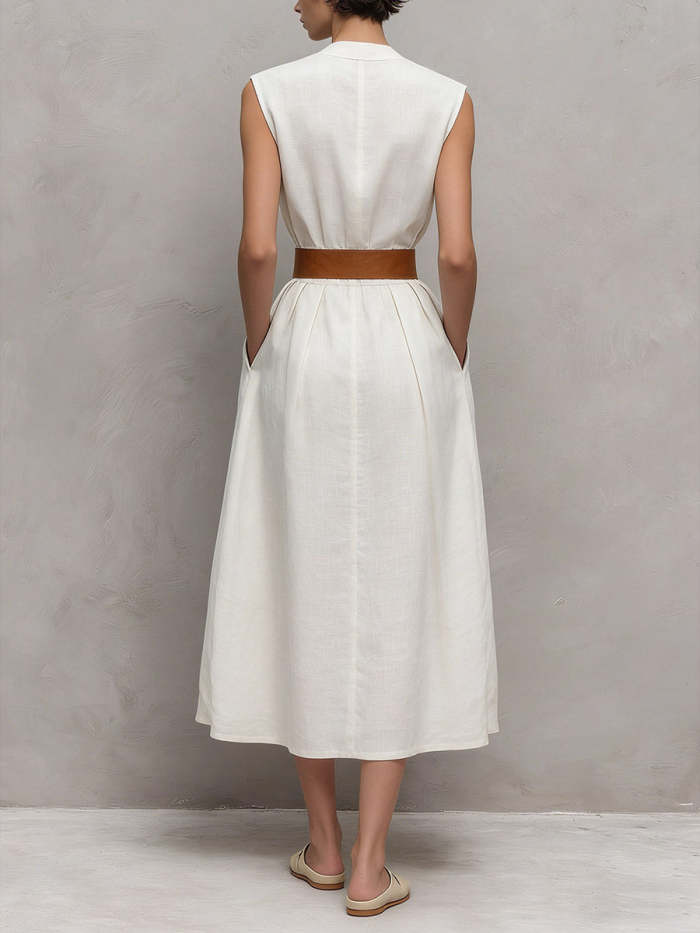 Women's V-neck Sleeveless Casual Loose Cotton Dress