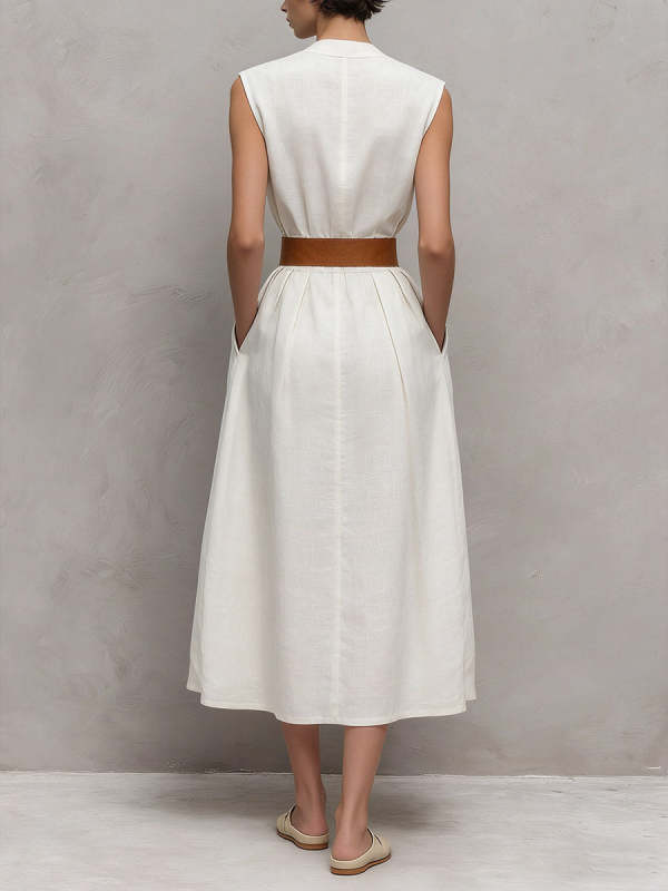 Women's V-neck Sleeveless Casual Loose Cotton Dress