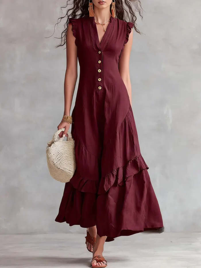 Women's Minimalist Lace Cotton And Linen Dress