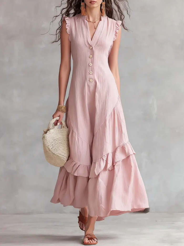 Women's Minimalist Lace Cotton And Linen Dress