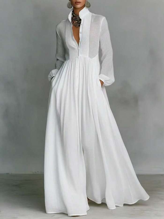 ✨Solid High Waist Flowy Swing Maxi Dress 🤍