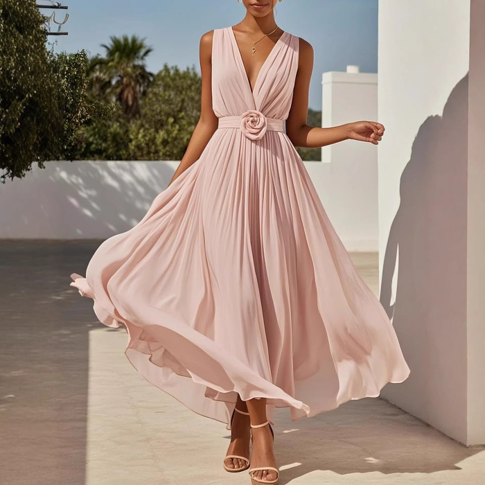✨V Neck Floral Waist Chiffon Maxi Dress 💍