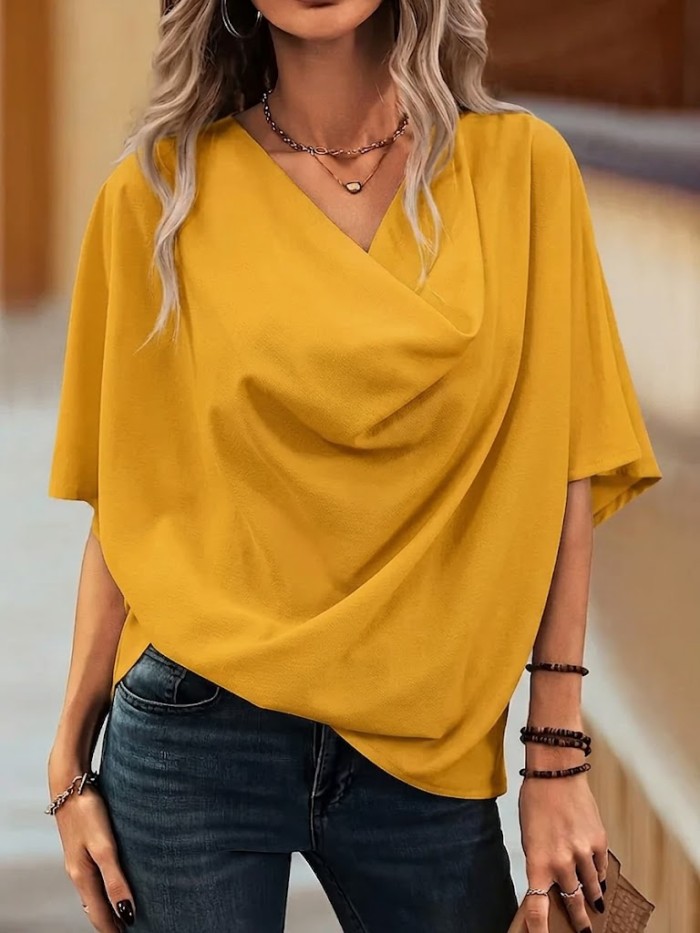 Loose And Comfortable Cowl-neck Cotton Top