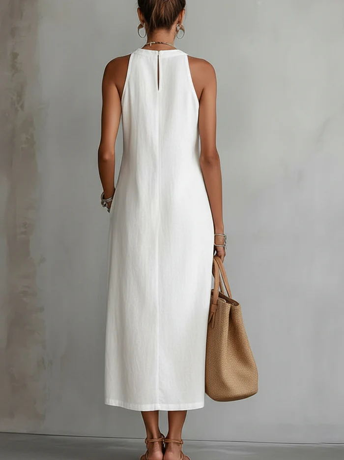 🌿 Elegant Retro Cozy Lace Minimalist Linen Dress
