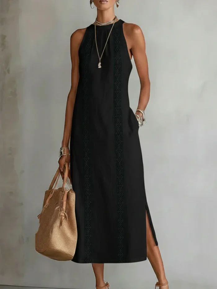 🌿 Elegant Retro Cozy Lace Minimalist Linen Dress