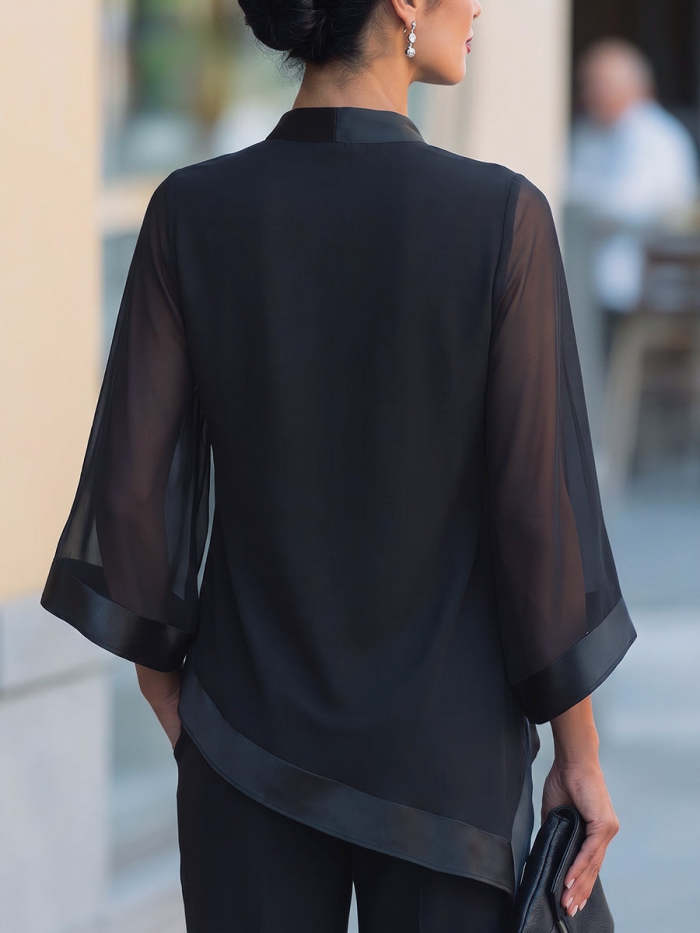 Women's V-neck Long-sleeve Casual Loose Chiffon Top