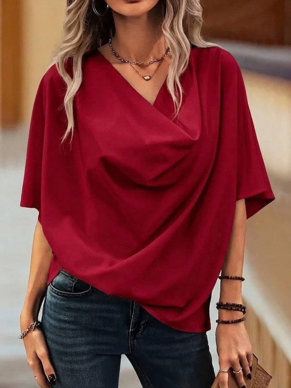 Loose And Comfortable Cowl-neck Cotton Top