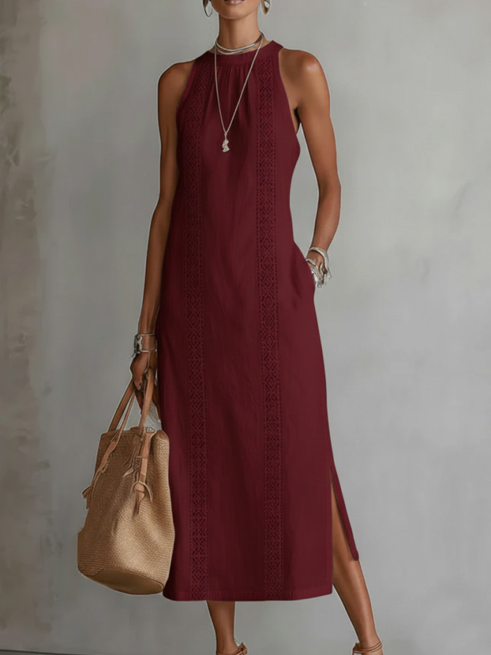 🌿 Elegant Retro Cozy Lace Minimalist Linen Dress