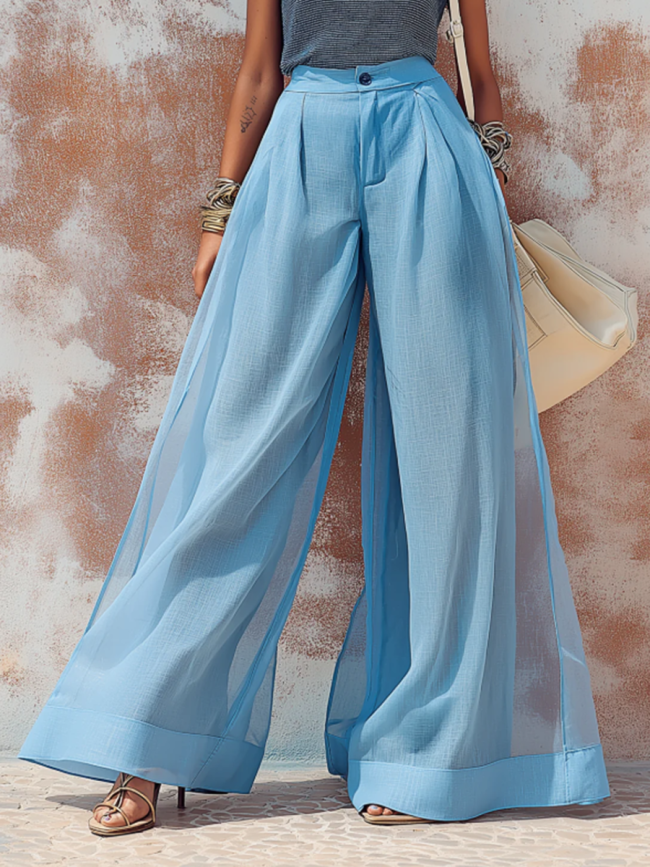 Stylish Sheer Chiffon Pleated Double-layer Wide-leg Pants