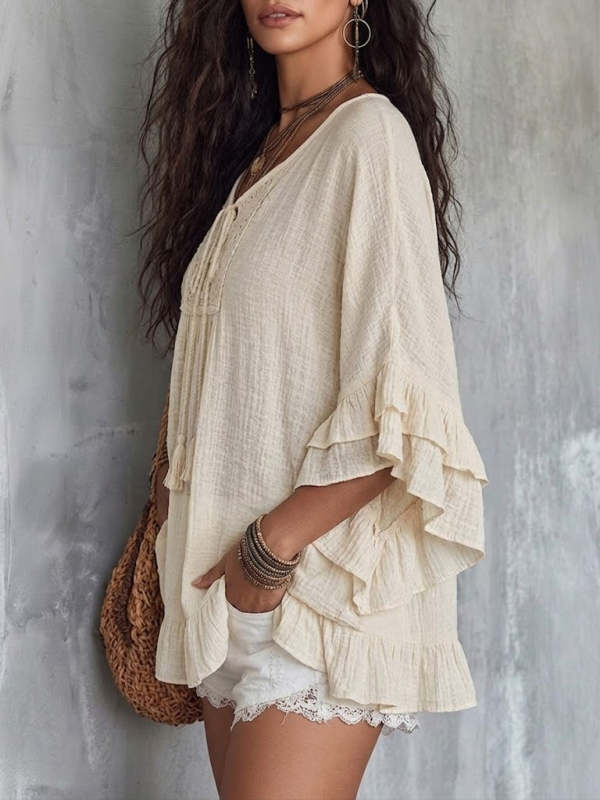 Women's Ruffle-trimmed Bohemian Top