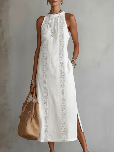 🌿 Elegant Retro Cozy Lace Minimalist Linen Dress
