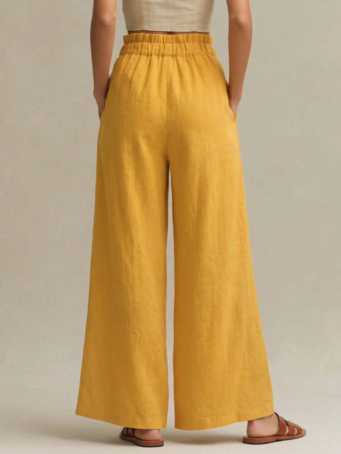 Women's Solid-color High-waisted Loose-fit Cotton-linen Wide-leg Pants