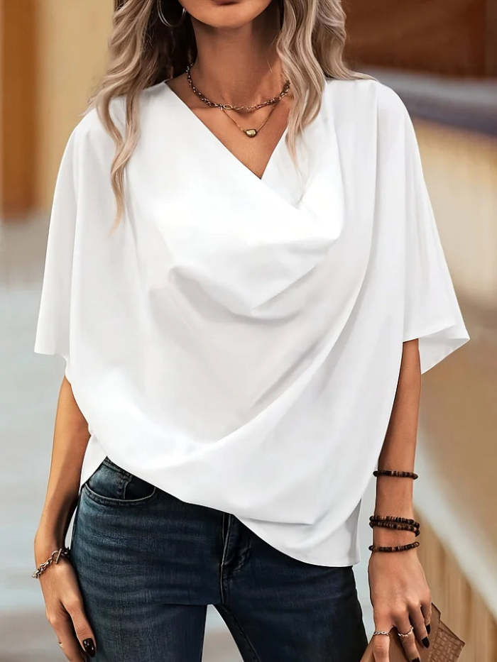 Loose And Comfortable Cowl-neck Cotton Top