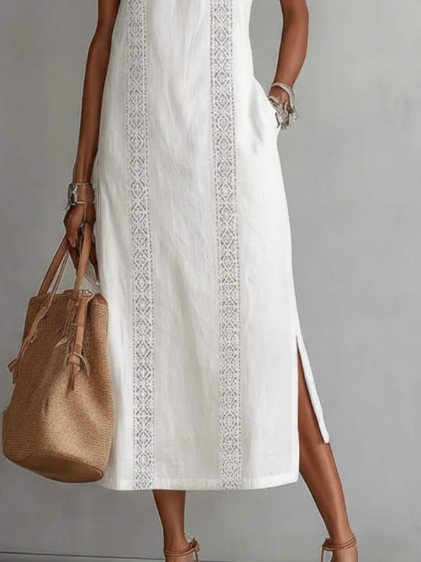 🌿 Elegant Retro Cozy Lace Minimalist Linen Dress