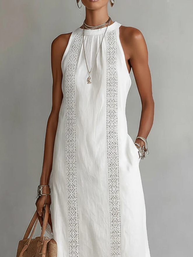 🌿 Elegant Retro Cozy Lace Minimalist Linen Dress