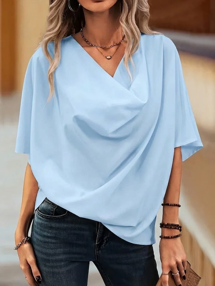 Loose And Comfortable Cowl-neck Cotton Top