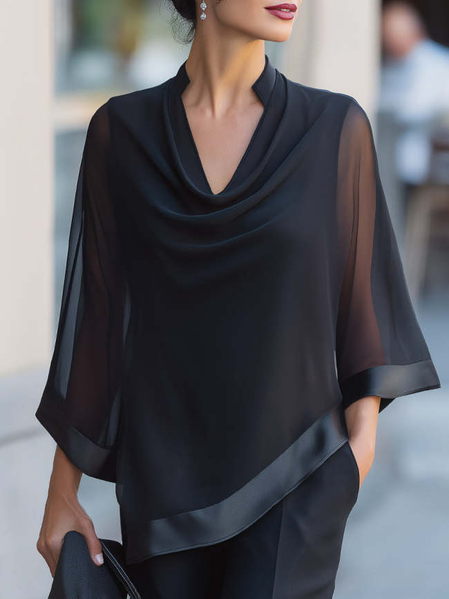 Women's V-neck Long-sleeve Casual Loose Chiffon Top