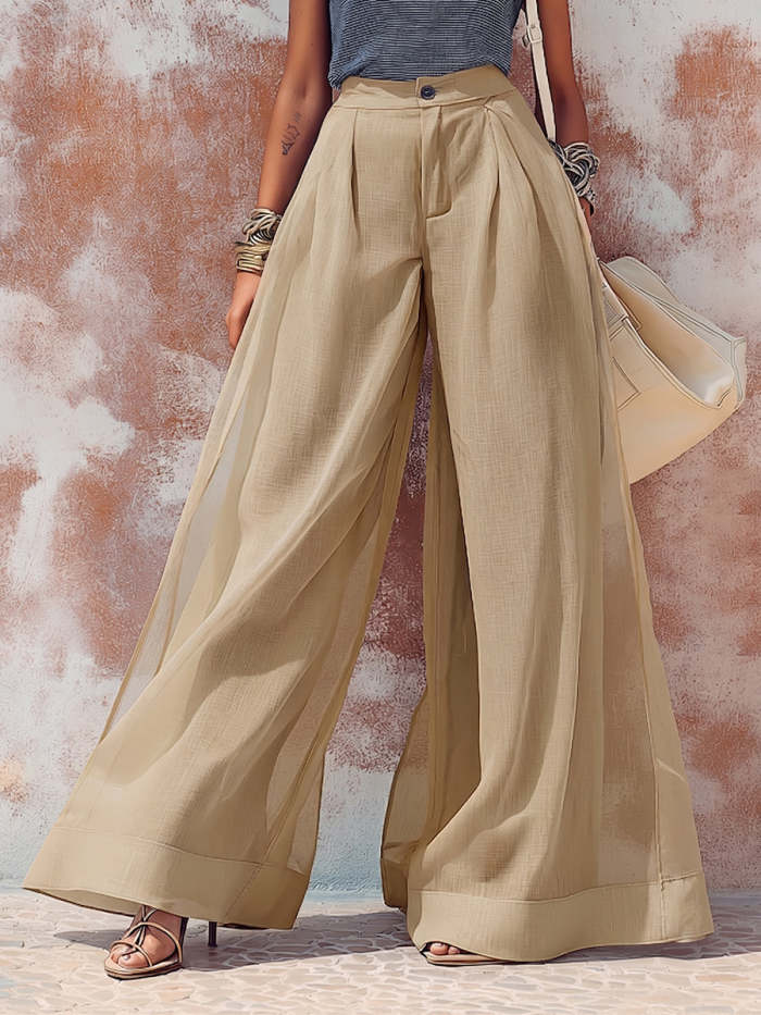 Stylish Sheer Chiffon Pleated Double-layer Wide-leg Pants