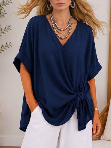 Women's Retro Asymmetric Twist-front Casual Top