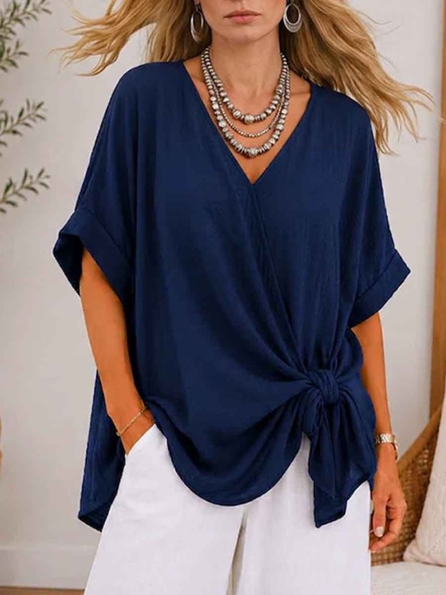 Women's Retro Asymmetric Twist-front Casual Top