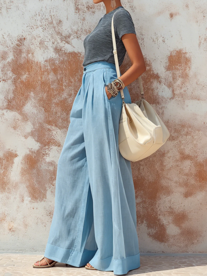 Stylish Sheer Chiffon Pleated Double-layer Wide-leg Pants