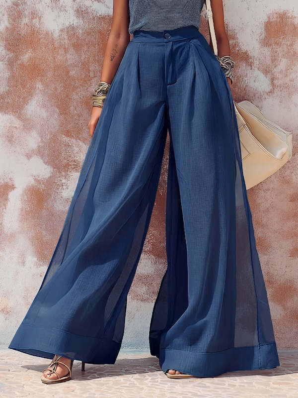 Stylish Sheer Chiffon Pleated Double-layer Wide-leg Pants