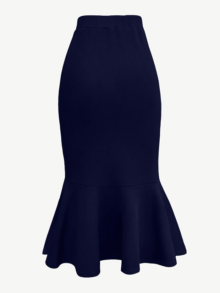Elegant Solid Color Pleated Elastic Waist Mermaid Skirt | Asymmetrical Design, Suitable for All Seasons